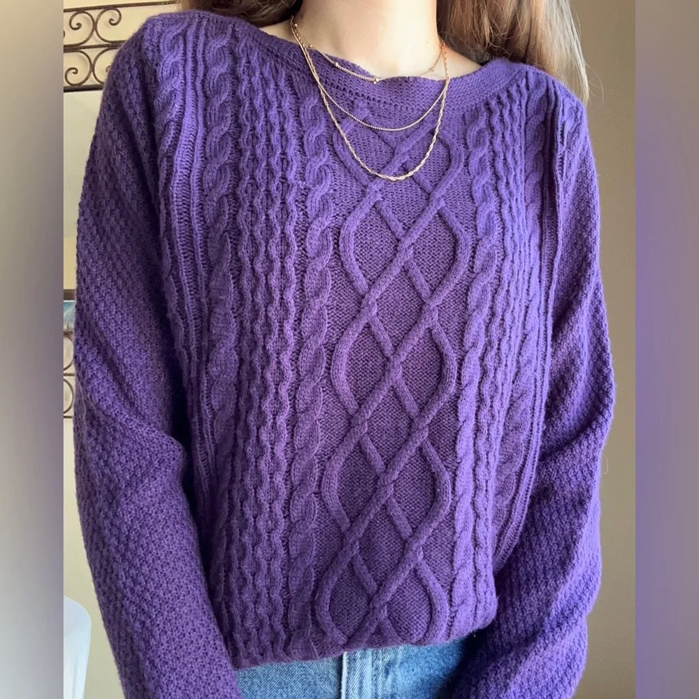 SOLD - Purple Knit Cable Sweater - Picture 1 of 5